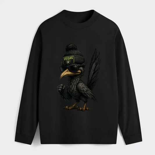 Vegas Roadrunner wearing Raiders beanie with neon patch and wayfarer - Classic Long Sleeve Shirt - Black