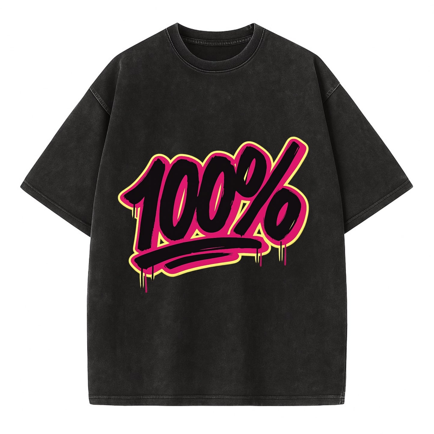 Bold typography design - "100%" - all in, fully committed - Vintage T-shirt - Black
