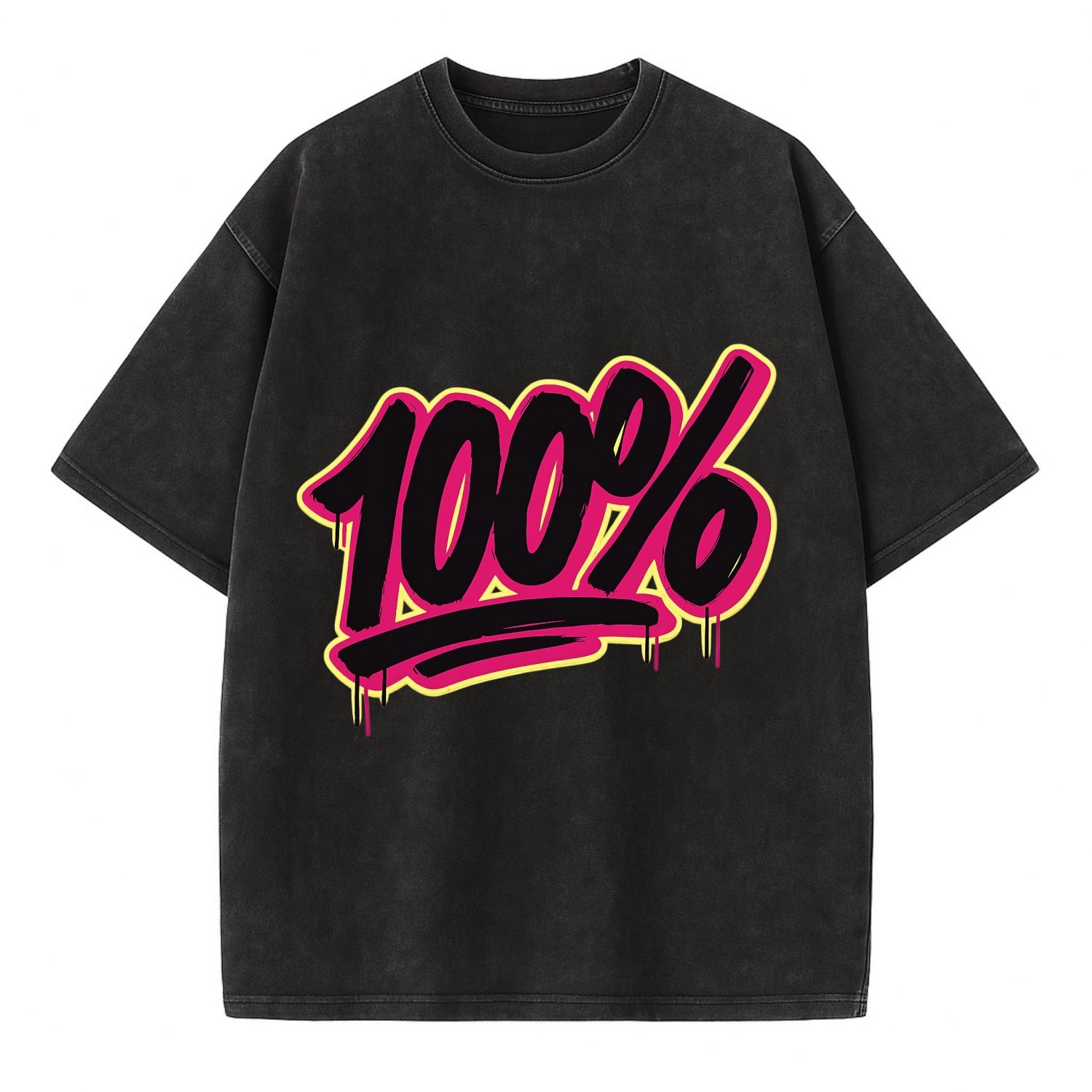 Bold typography design - "100%" - all in, fully committed - Vintage T-shirt - Black