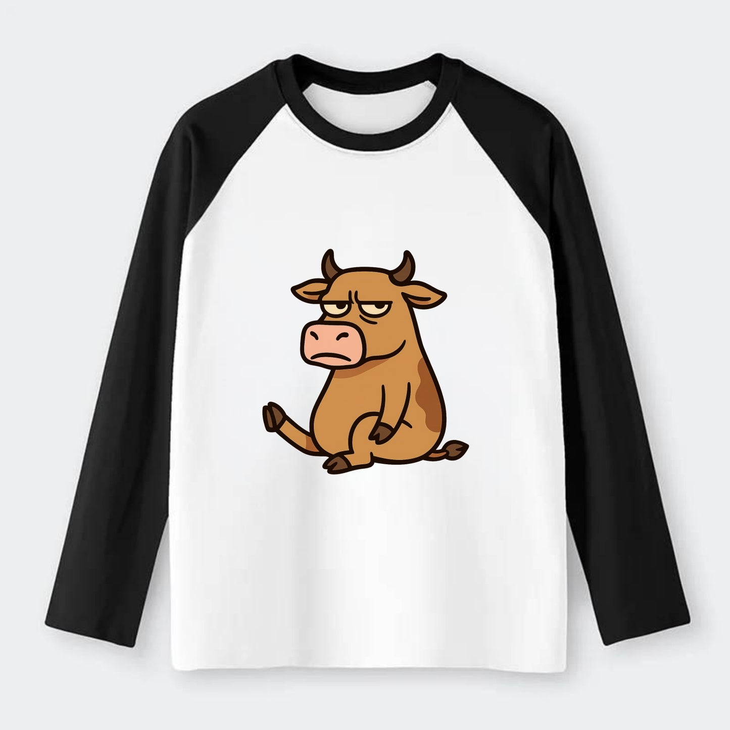 The Cow Judging Silently - Raglan Long Sleeve T-Shirt - Black