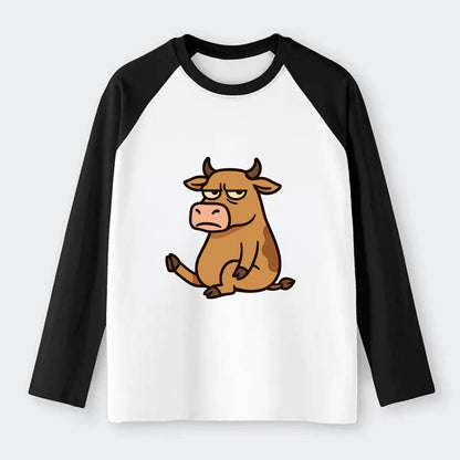 The Cow Judging Silently - Raglan Long Sleeve T-Shirt - Black