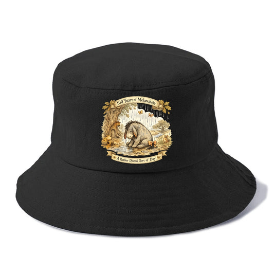 GLOOMY GLEN | Droopy figure in rain | Tattered tail bow | Pessimistic poetry | - Bucket Hat - Black