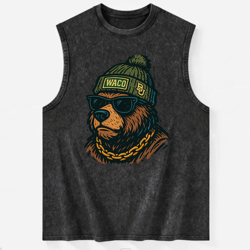 Waco Bear wearing Baylor beanie with BU patch - Vintage Washed Tank