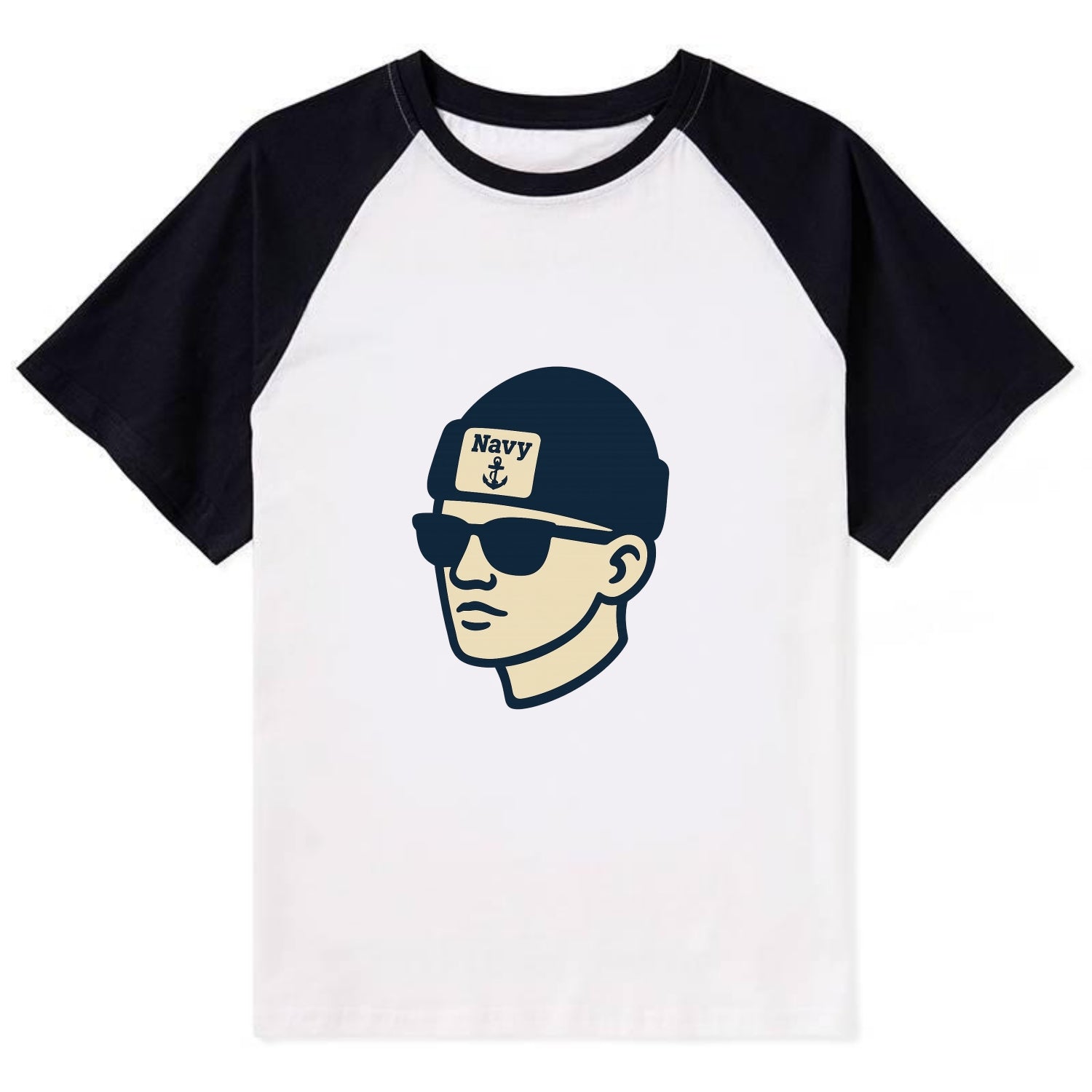 Annapolis Midshipman wearing Navy beanie with anchor patch - Contrast Raglan T-shirt - Black