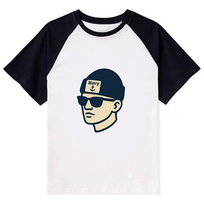 Annapolis Midshipman wearing Navy beanie with anchor patch - Contrast Raglan T-shirt - Black