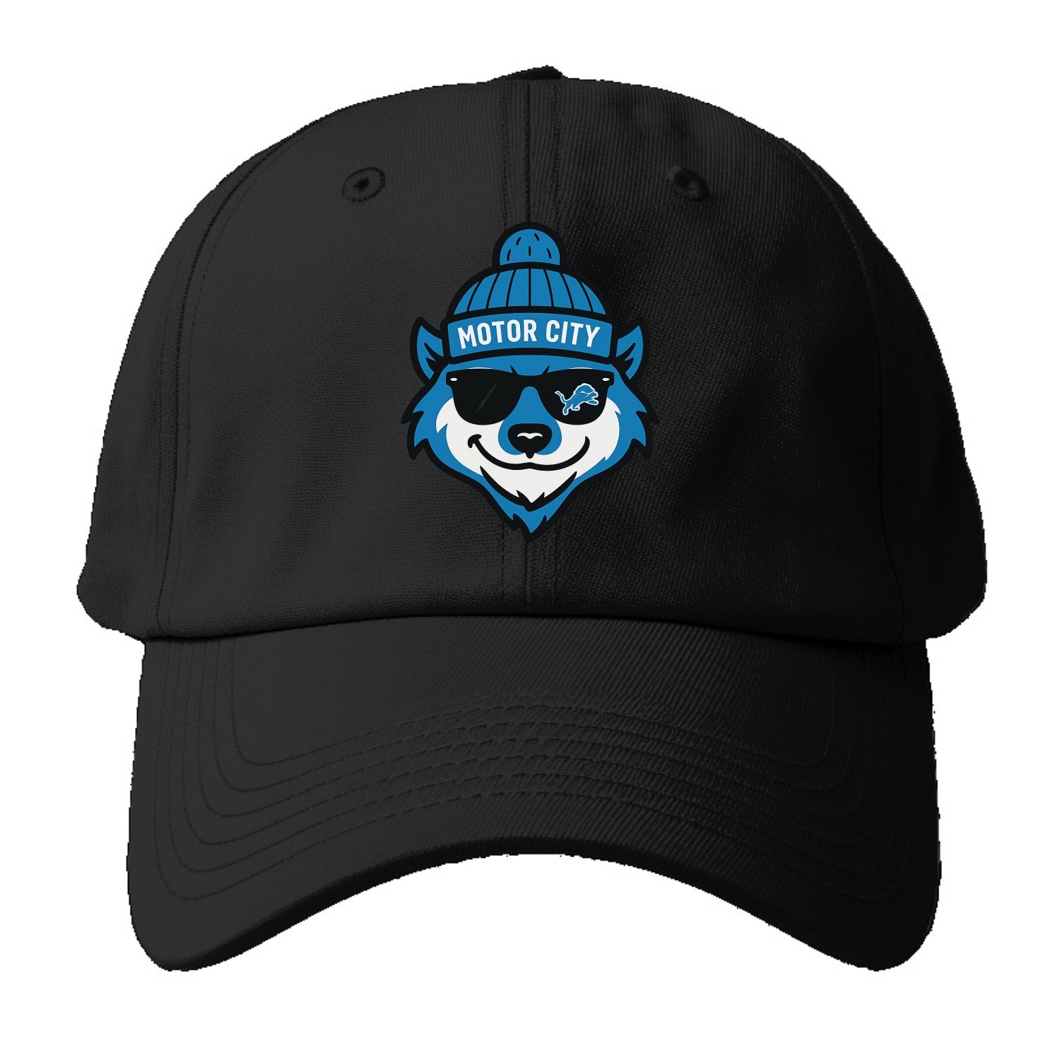 Motor City Wolverine wearing Lions beanie with gear patch and wayfarer sunglasses - Baseball Cap - Black