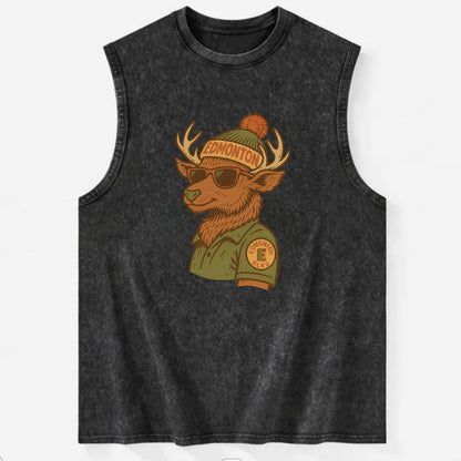 Edmonton Elk wearing Edmonton beanie wit - Vintage Washed Tank - Black