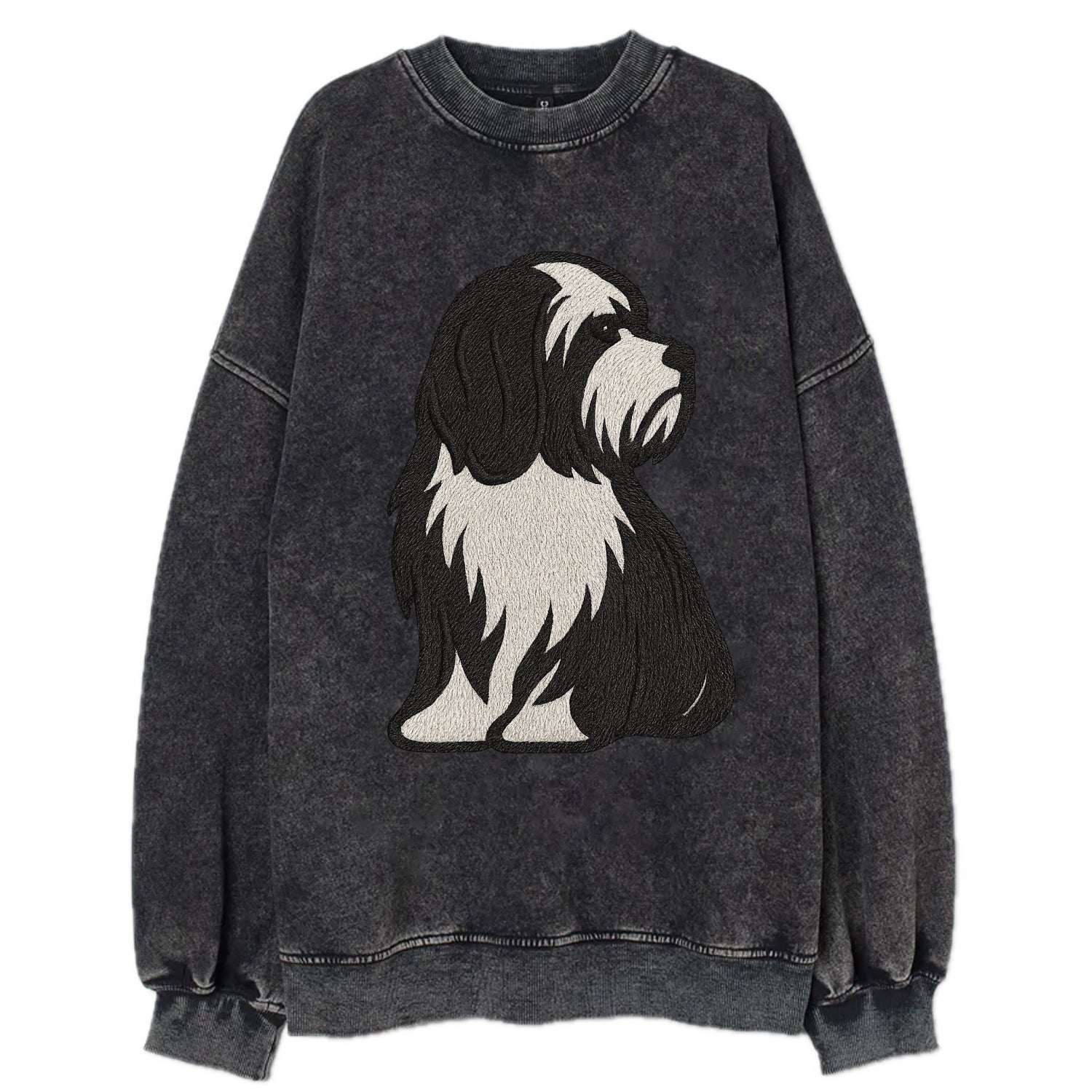 Tibetan Terrier - Black and white long c - Vintage Sweatshirt - Black