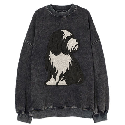 Tibetan Terrier - Black and white long c - Vintage Sweatshirt - Black