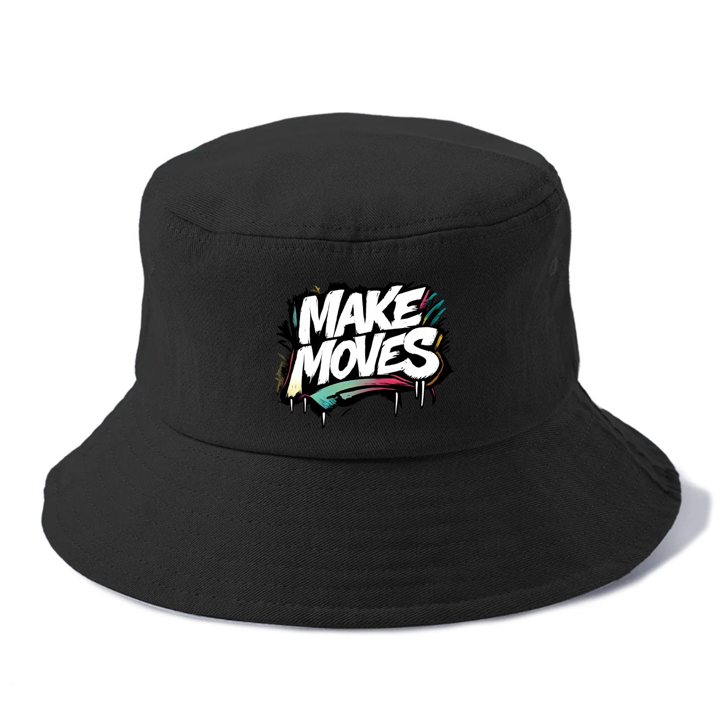 Bold typography design - "MAKE MOVES" - take action, progress forward - Bucket Hat - Black