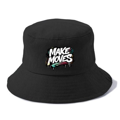 Bold typography design - "MAKE MOVES" - take action, progress forward - Bucket Hat - Black