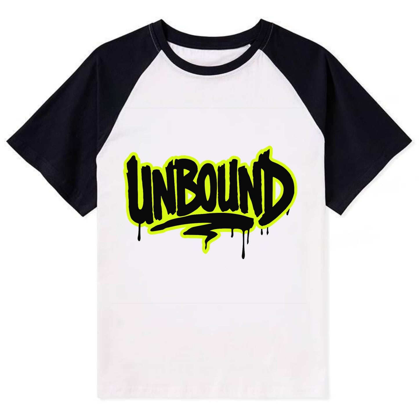 Bold typography design - "UNBOUND" - without limits, free from constraints - Contrast Raglan T-shirt - Black