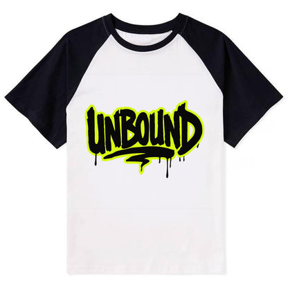 Bold typography design - "UNBOUND" - without limits, free from constraints - Contrast Raglan T-shirt - Black