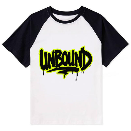 Bold typography design - "UNBOUND" - without limits, free from constraints - Contrast Raglan T-shirt - Black