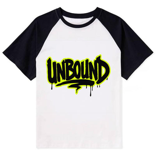 Bold typography design - UNBOUND - without limits, free from constraints - Contrast Raglan T-shirt