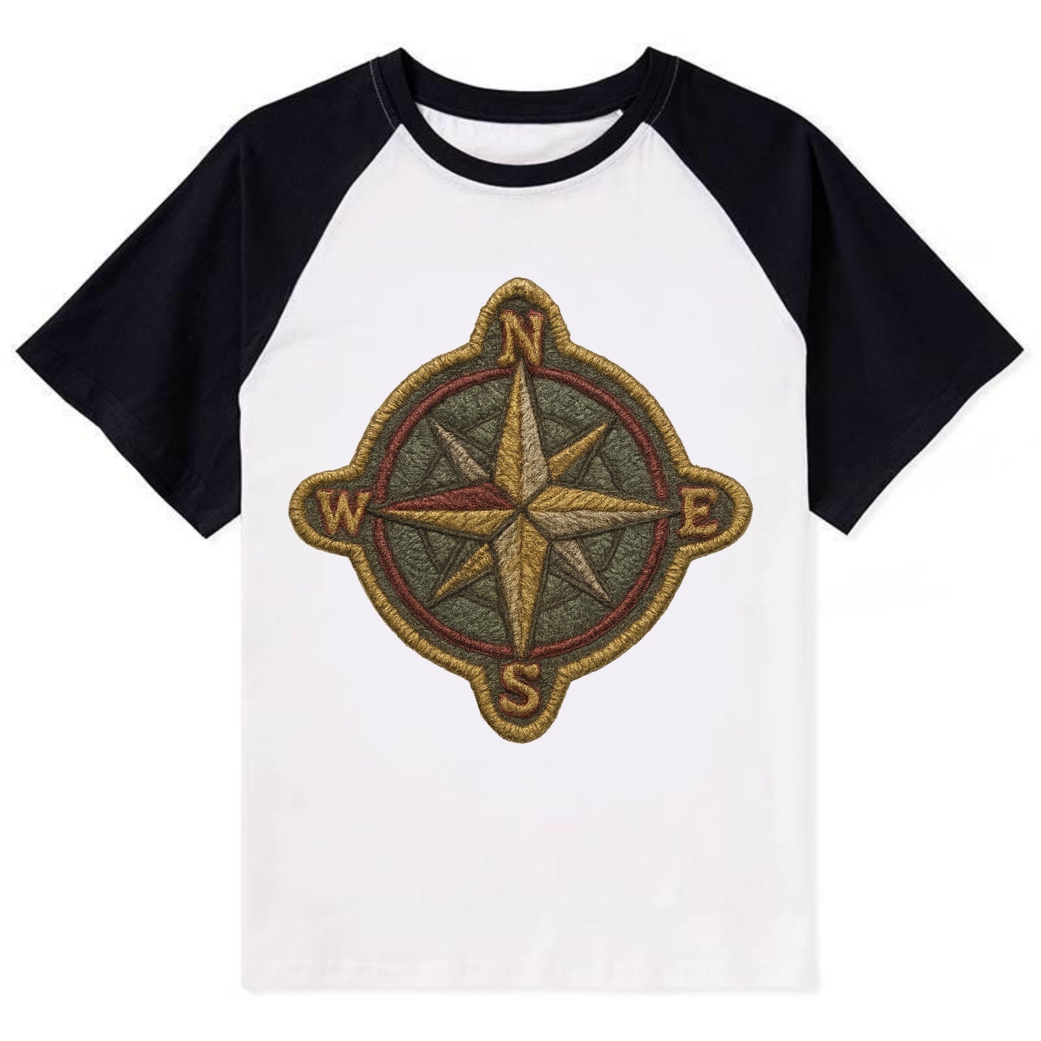Compass rose with cardinal directions - explorer symbol - Contrast Raglan T-shirt - Black