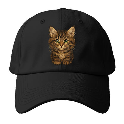 Baby Maine Coon Kitten - large fluffy tabby, tufted ears, big green eyes, lynx-like, - Baseball Cap - Black
