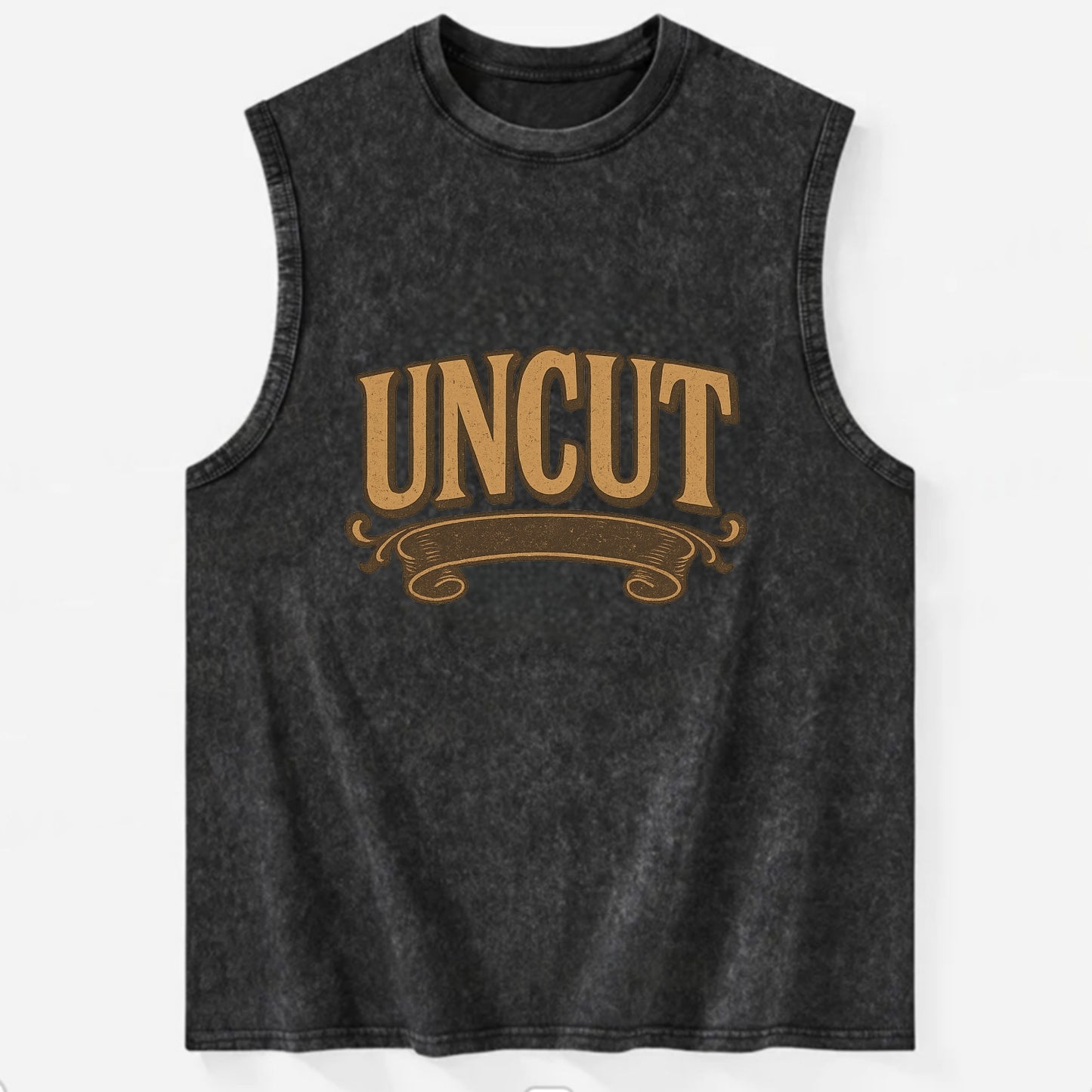 Bold typography design - "UNCUT" - pure, undiluted, authentic - Vintage Washed Tank - Black