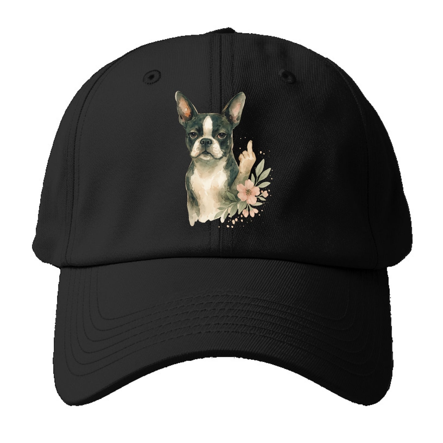 Boston Terrier with tuxedo markings, perky ears, paw up giving sass - Baseball Cap For Big Heads - Black