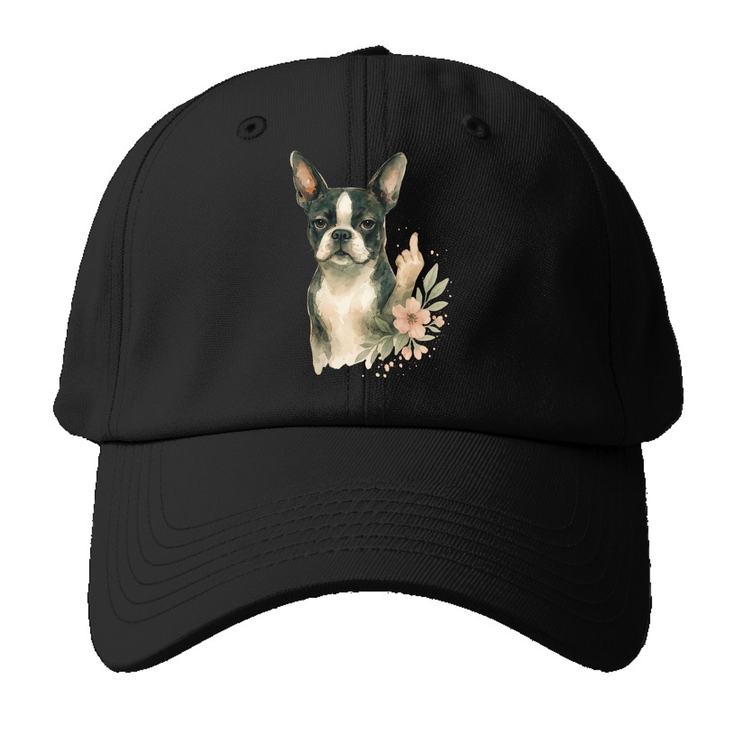 Boston Terrier with tuxedo markings, perky ears, paw up giving sass - Baseball Cap For Big Heads - Black