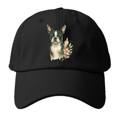 Boston Terrier with tuxedo markings, perky ears, paw up giving sass - Baseball Cap For Big Heads - Black