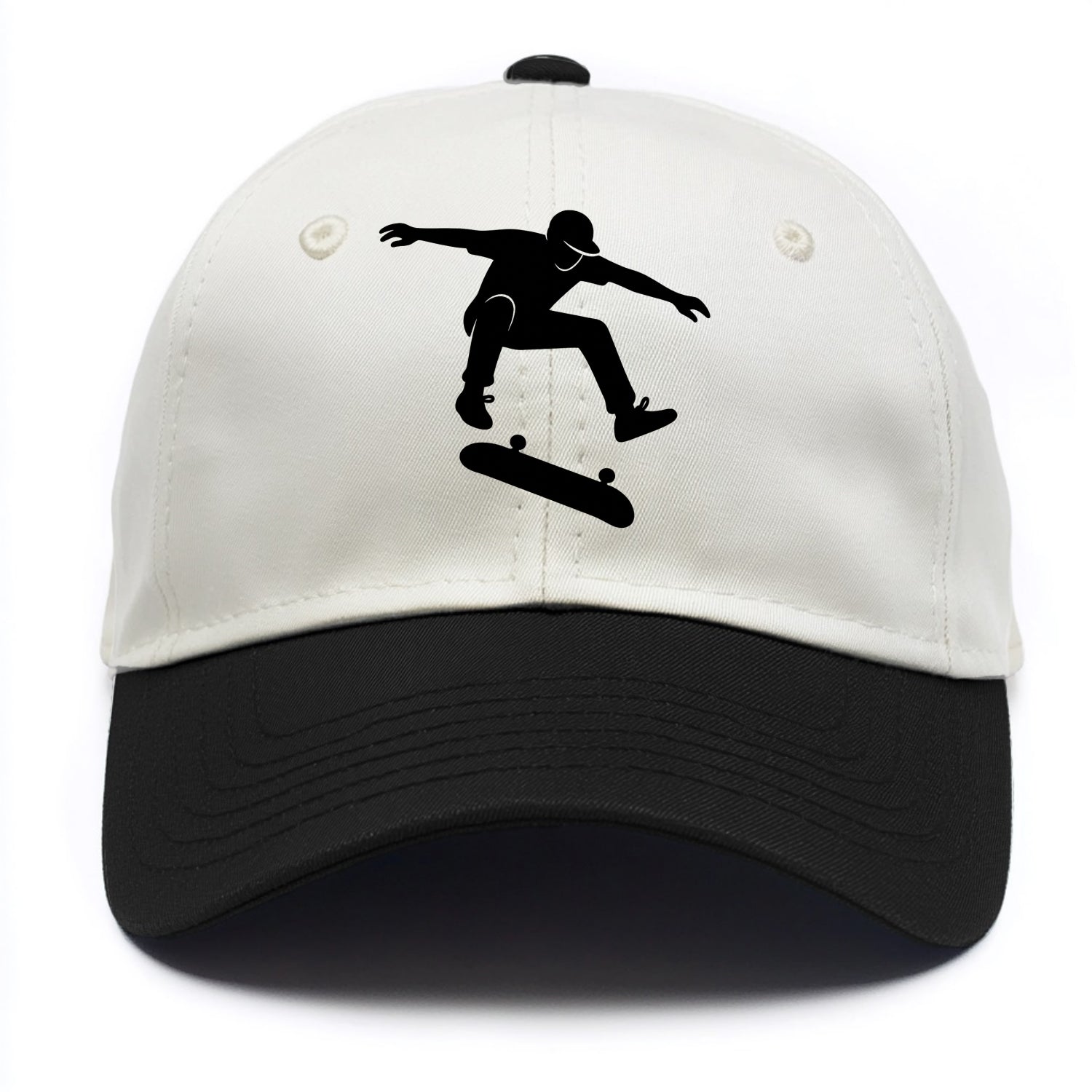 Skateboarder doing kickflip trick - Two Tone Cap - Black