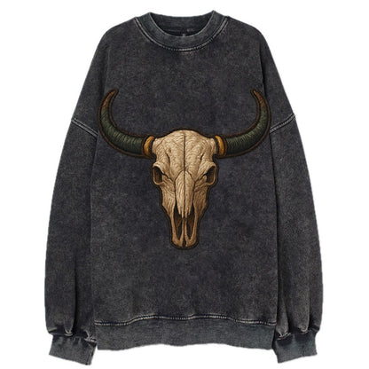 Bull Skull  - Vintage Sweatshirt - Black