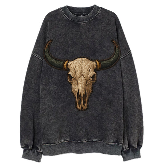 Bull Skull  - Vintage Sweatshirt - Black
