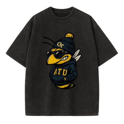 Atlanta Yellow Jacket wearing Georgia Tech beanie with GT patch - Vintage T-shirt - Black
