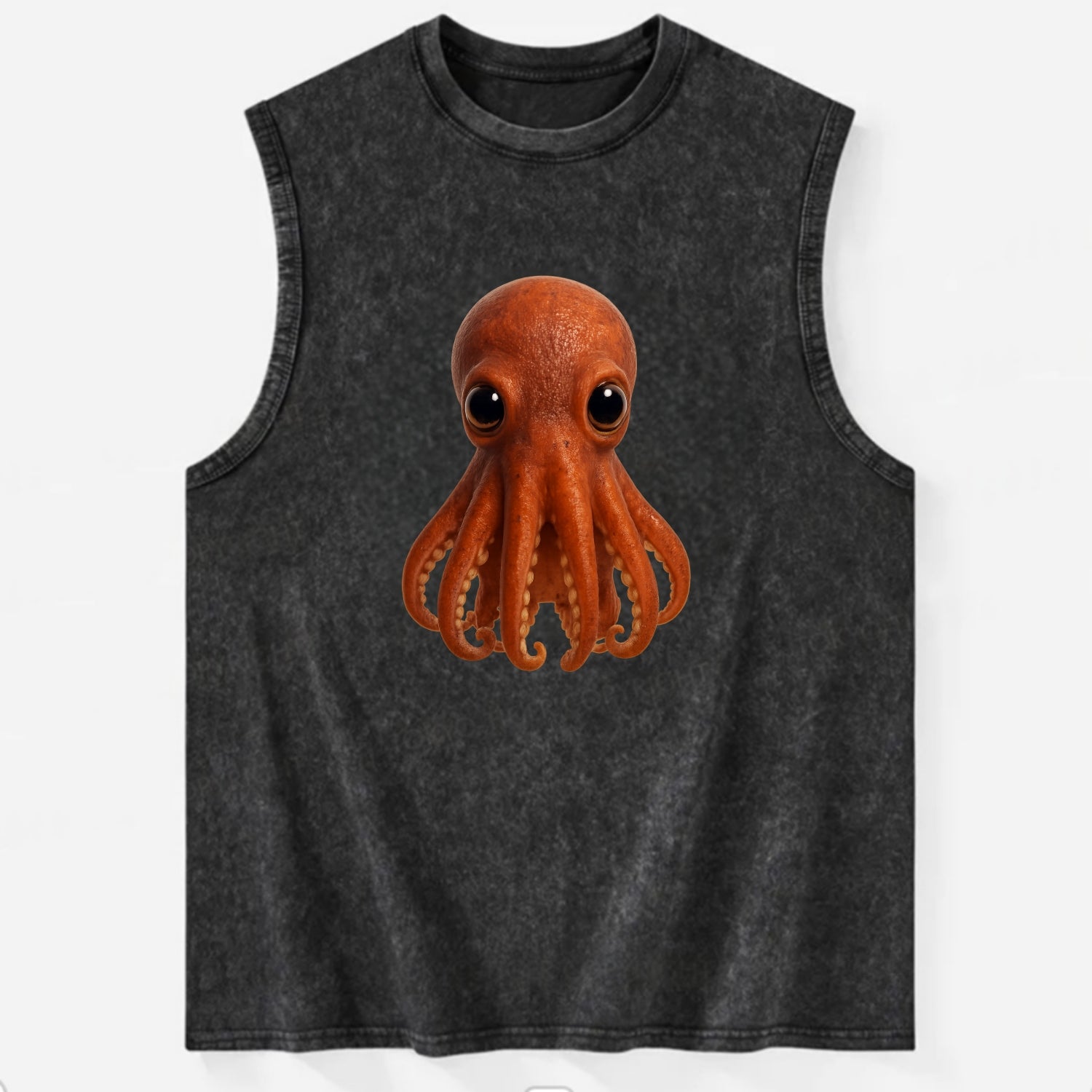 Baby Giant Pacific Octopus - reddish, smaller tentacles, expressive eyes, - Vintage Washed Tank - Black