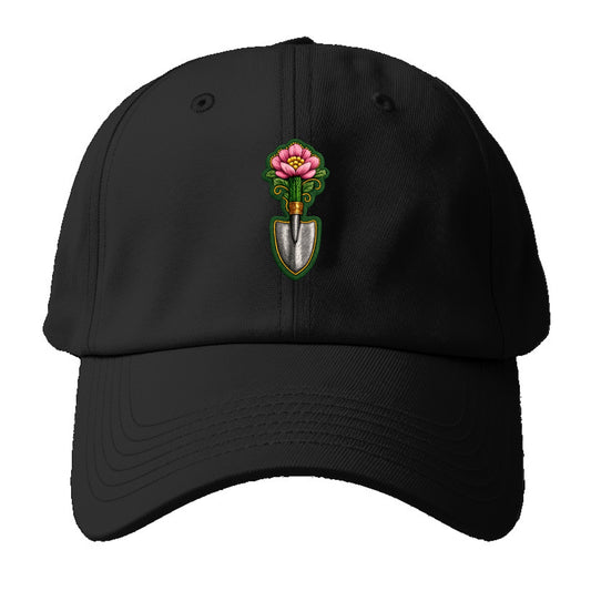 Embroidered patch design - GARDENING TROWEL FLOWER - garden tool with - Baseball Cap For Big Heads - Black