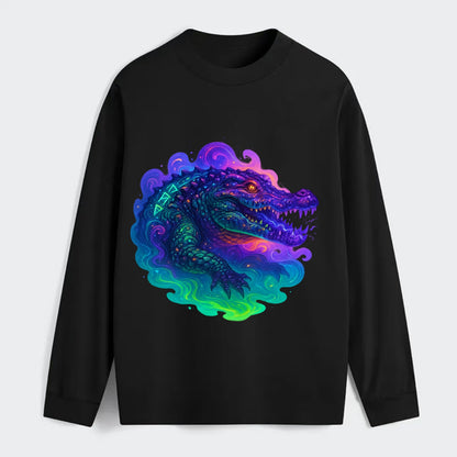 Primordial crocodile with scales pulsing plasma energy in green and - Classic Long Sleeve Shirt - Black