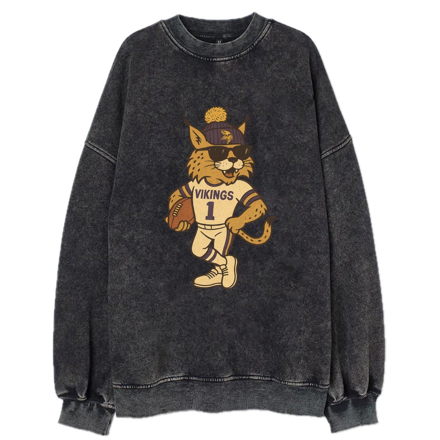 Minneapolis Lynx wearing Vikings beanie with Norse patch and wayfarer - Vintage Sweatshirt - Black