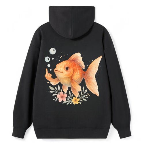 chubby goldfish blowing bubbles, one fin extended like middle finger - Classic Pullover Hoodie