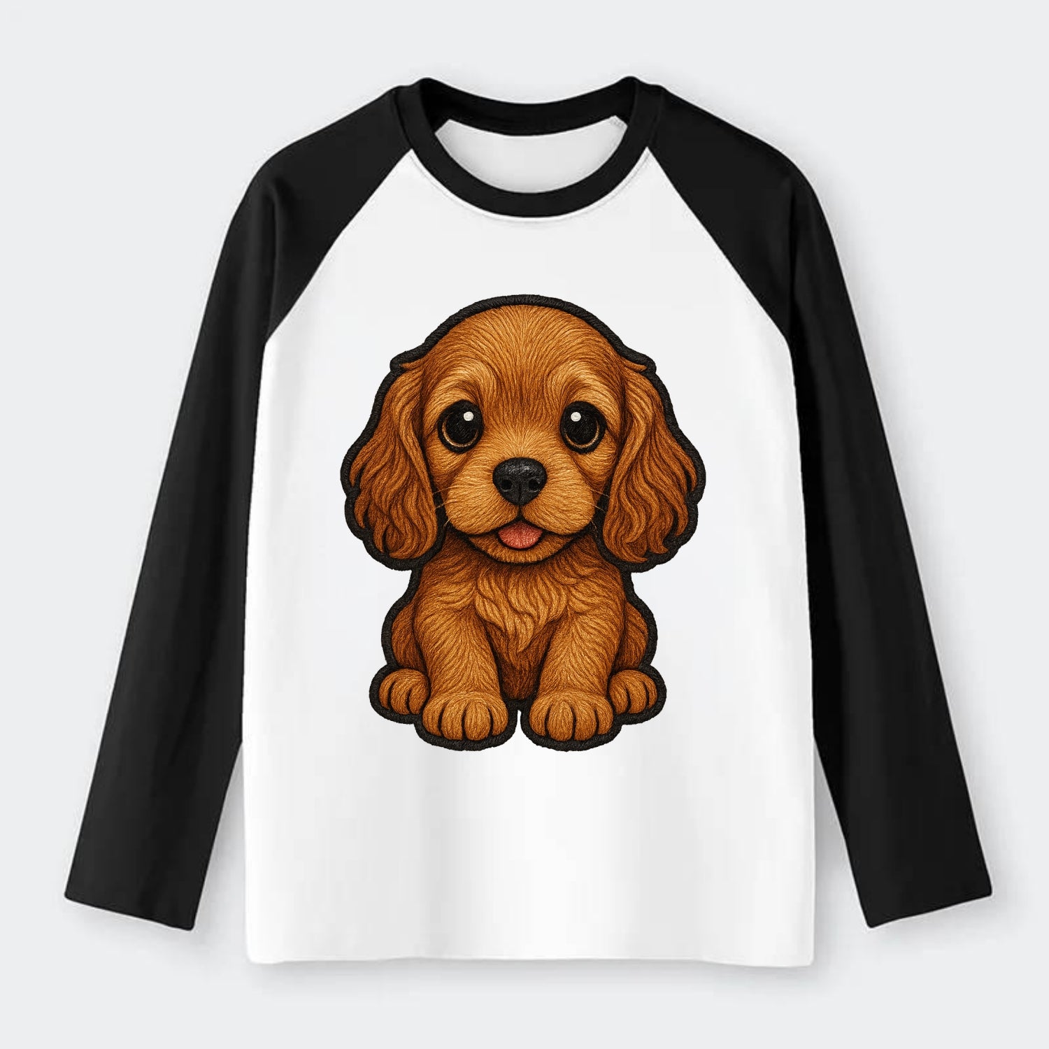 Baby Cocker Spaniel Puppy - long wavy ears, soulful eyes, silky coat, - Raglan Long Sleeve T-Shirt - Black