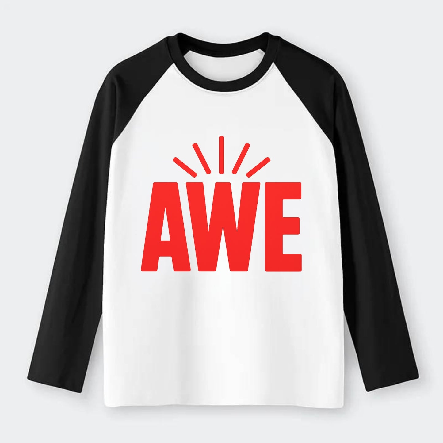 Bold typography design - "AWE" - overwhelming wonder - Raglan Long Sleeve T-Shirt - Black