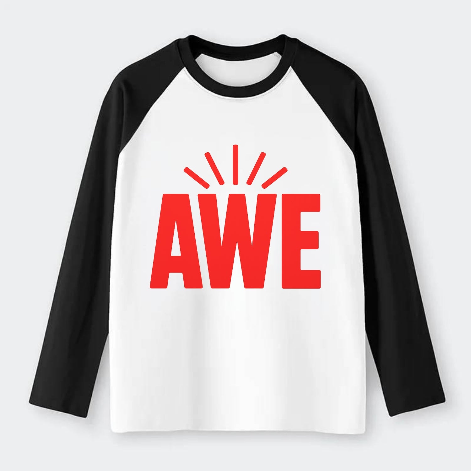 Bold typography design - "AWE" - overwhelming wonder - Raglan Long Sleeve T-Shirt - Black