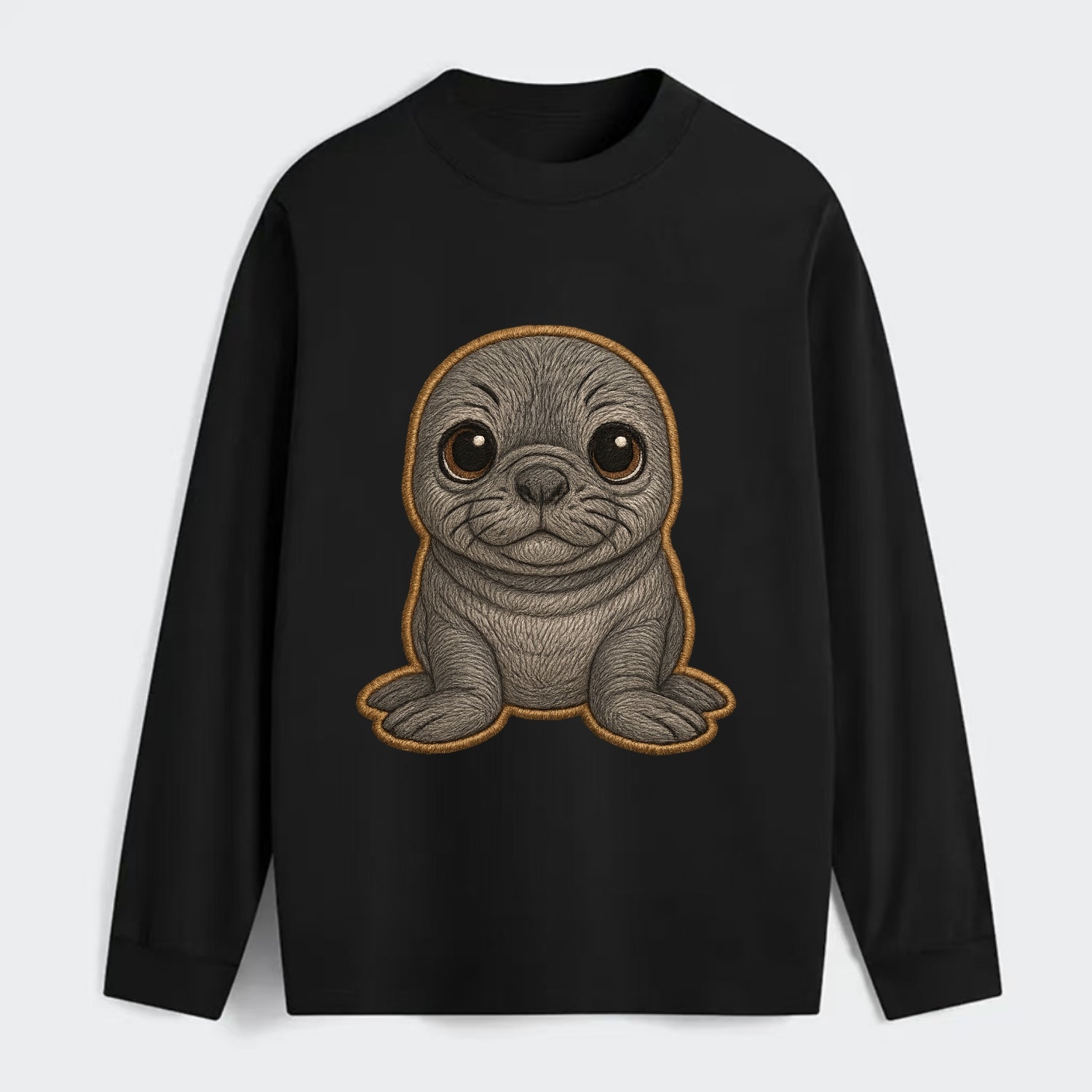 Baby Elephant Seal - gray wrinkly, tiny trunk nose, big dark eyes, - Classic Long Sleeve Shirt - Black