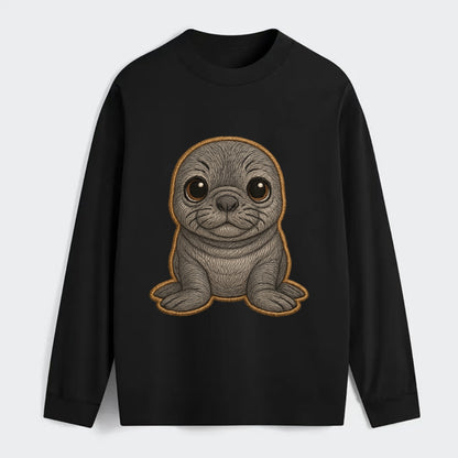 Baby Elephant Seal - gray wrinkly, tiny trunk nose, big dark eyes, - Classic Long Sleeve Shirt - Black