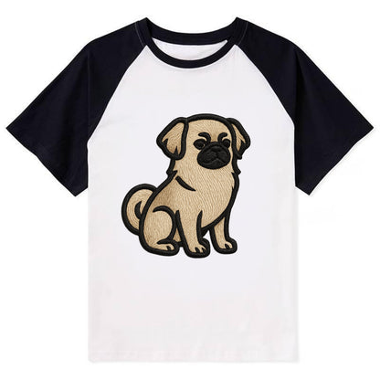 Tibetan Spaniel - Fawn small dog embroid - Contrast Raglan T-shirt - Black