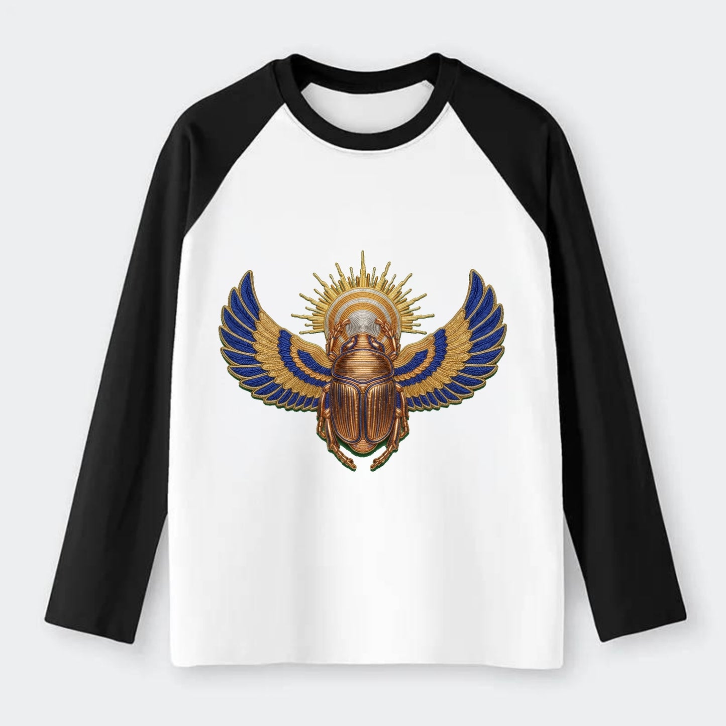Winged Scarab - Raglan Long Sleeve T-Shirt - Black
