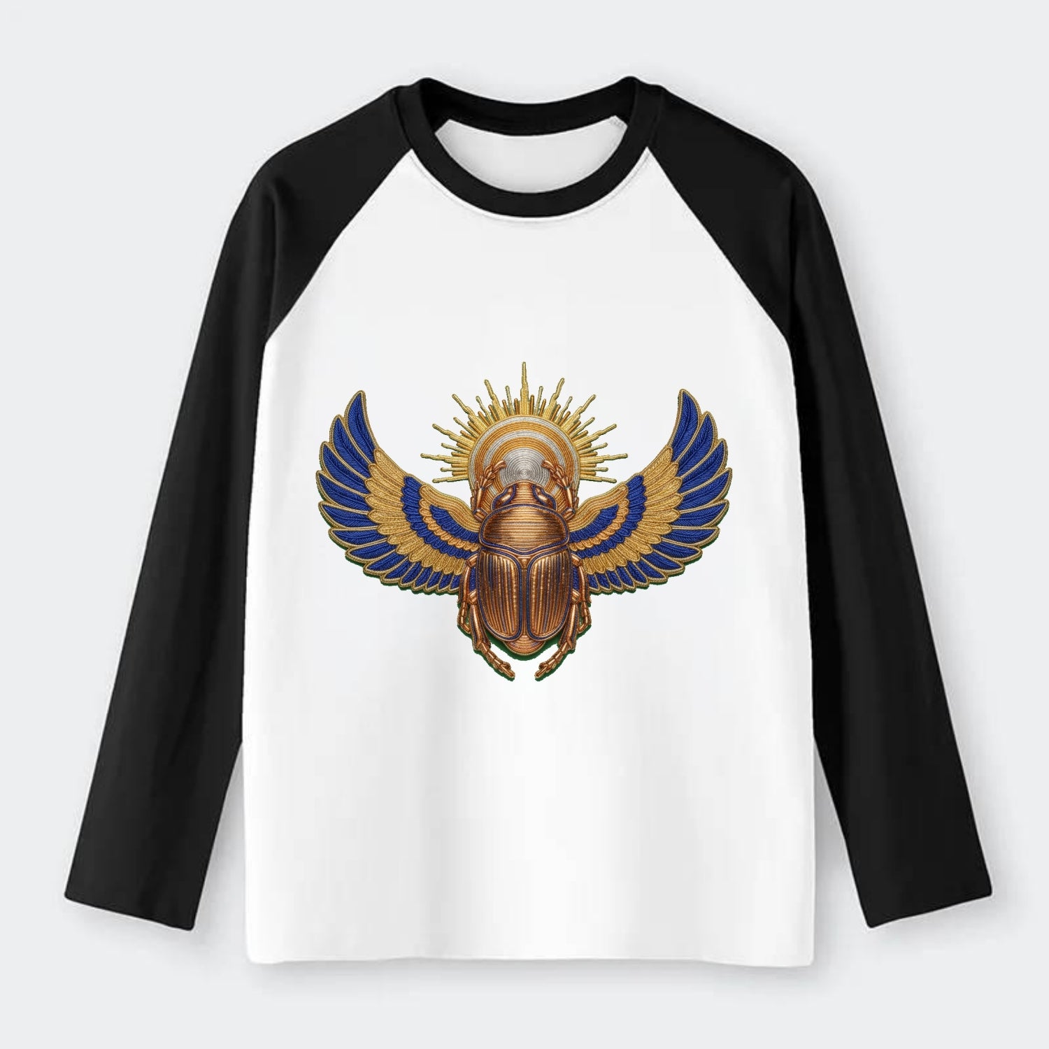 Winged Scarab - Raglan Long Sleeve T-Shirt - Black