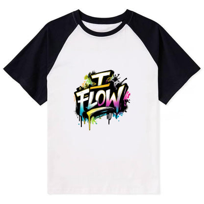 Bold typography design - "I FLOW" - going with life, easy movement - Contrast Raglan T-shirt - Black