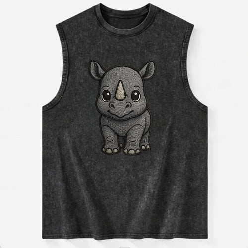 Baby Rhino - gray armor skin, tiny horn nub, round eyes, front-facing, tank - Vintage Washed Tank