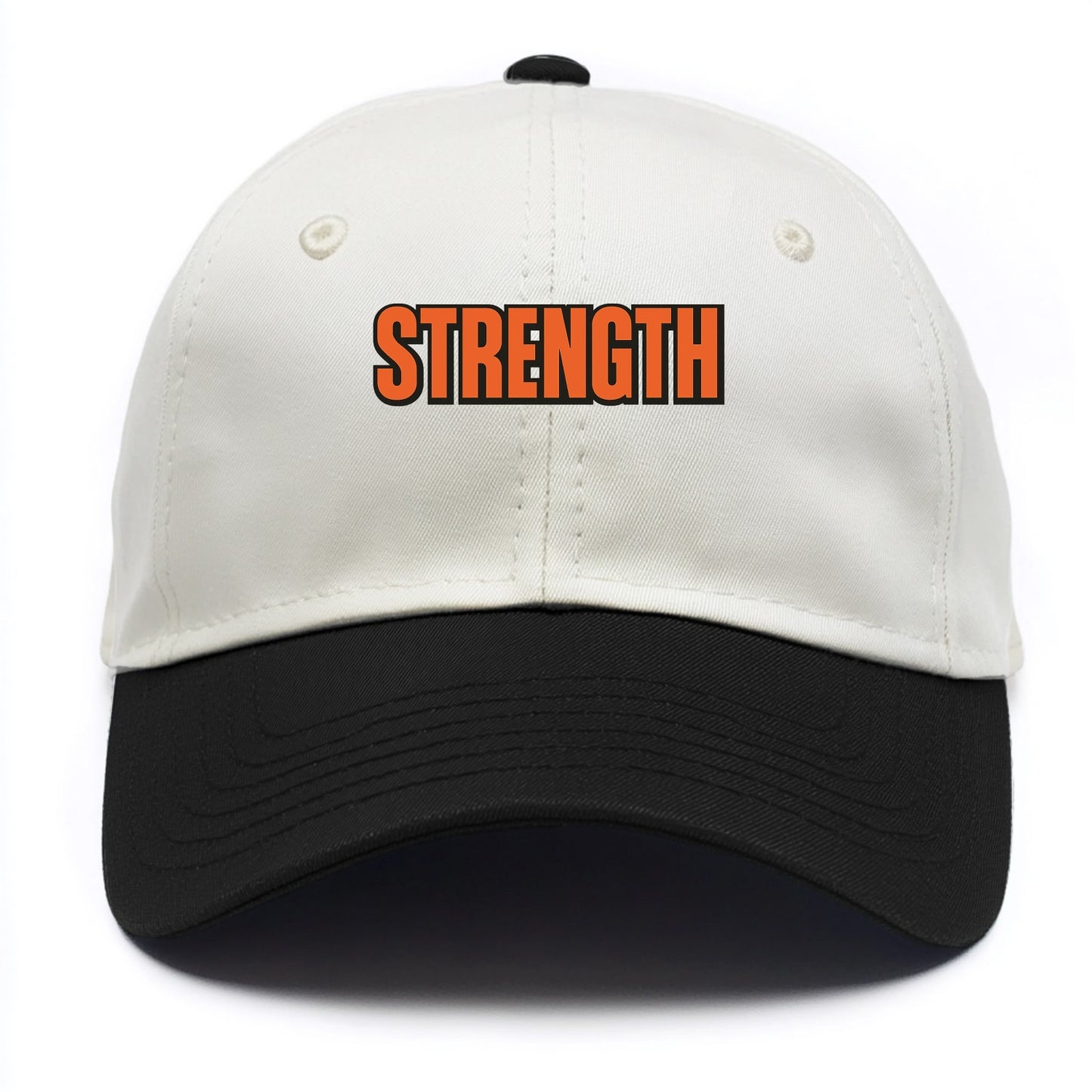 Bold typography design - "STRENGTH" - inner power, resilience, fortitude - Two Tone Cap - Black