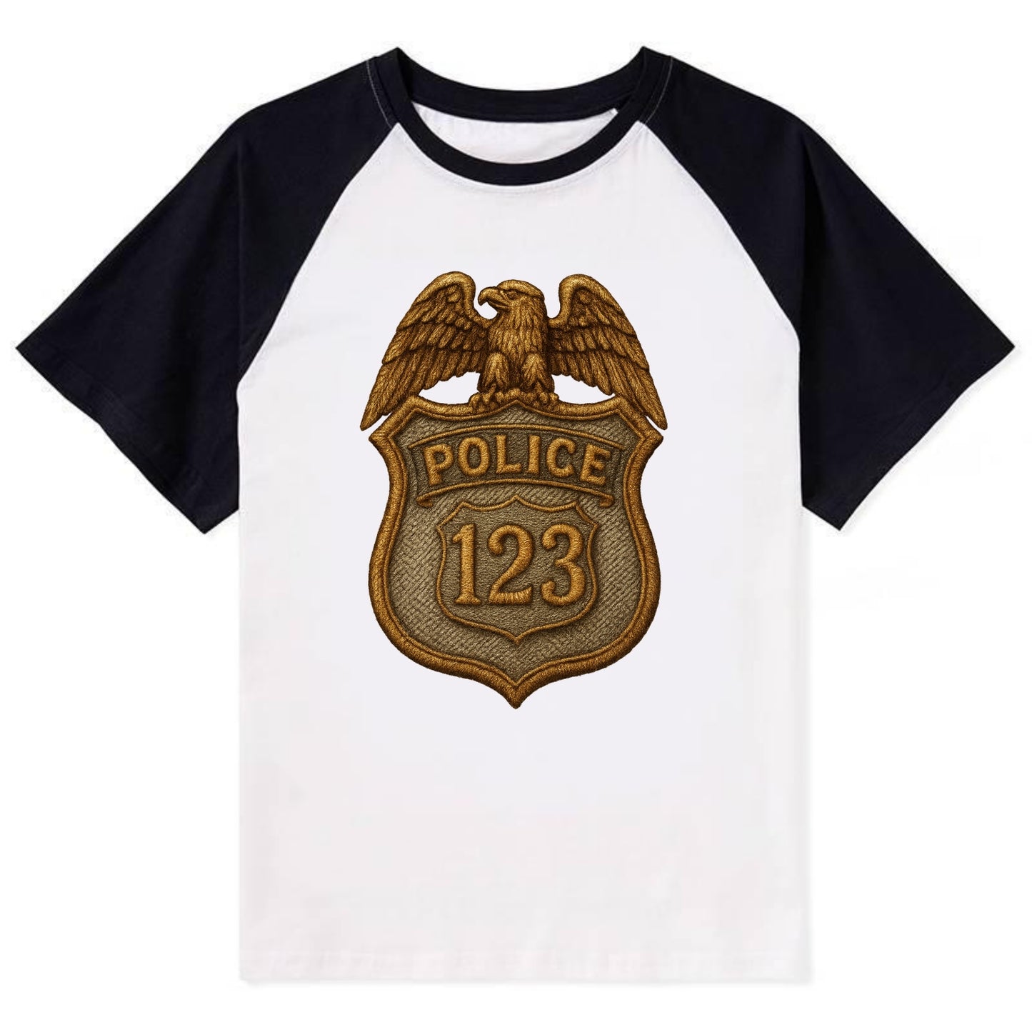 Police Badge  - Contrast Raglan T-shirt - Black