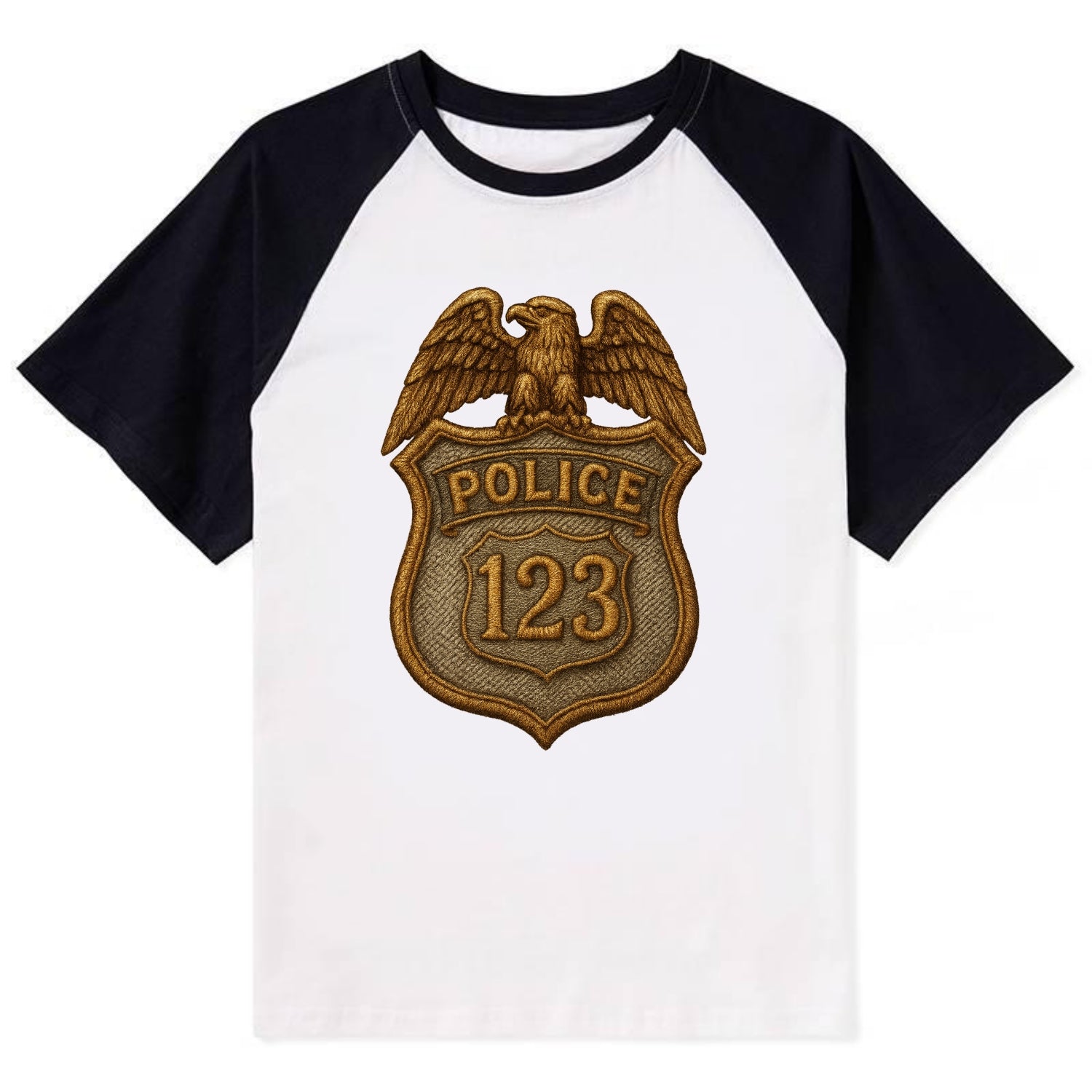 Police Badge  - Contrast Raglan T-shirt - Black