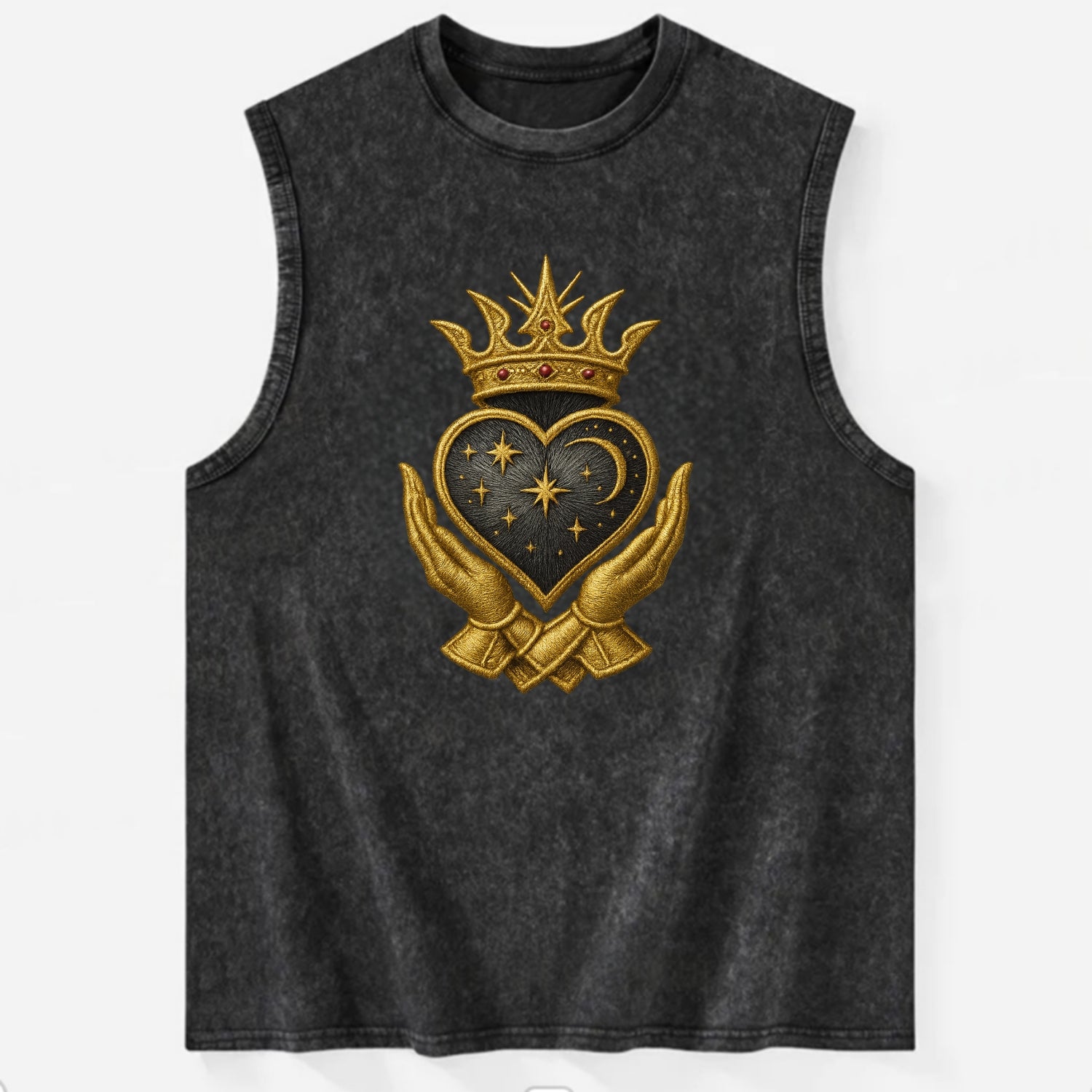 Hammered bronze warrior crown anchoring a dark steel heart with - Vintage Washed Tank - Black