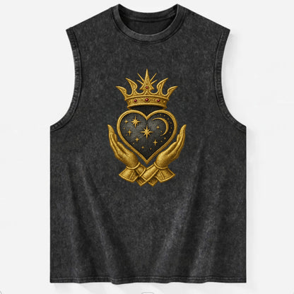 Hammered bronze warrior crown anchoring a dark steel heart with - Vintage Washed Tank - Black
