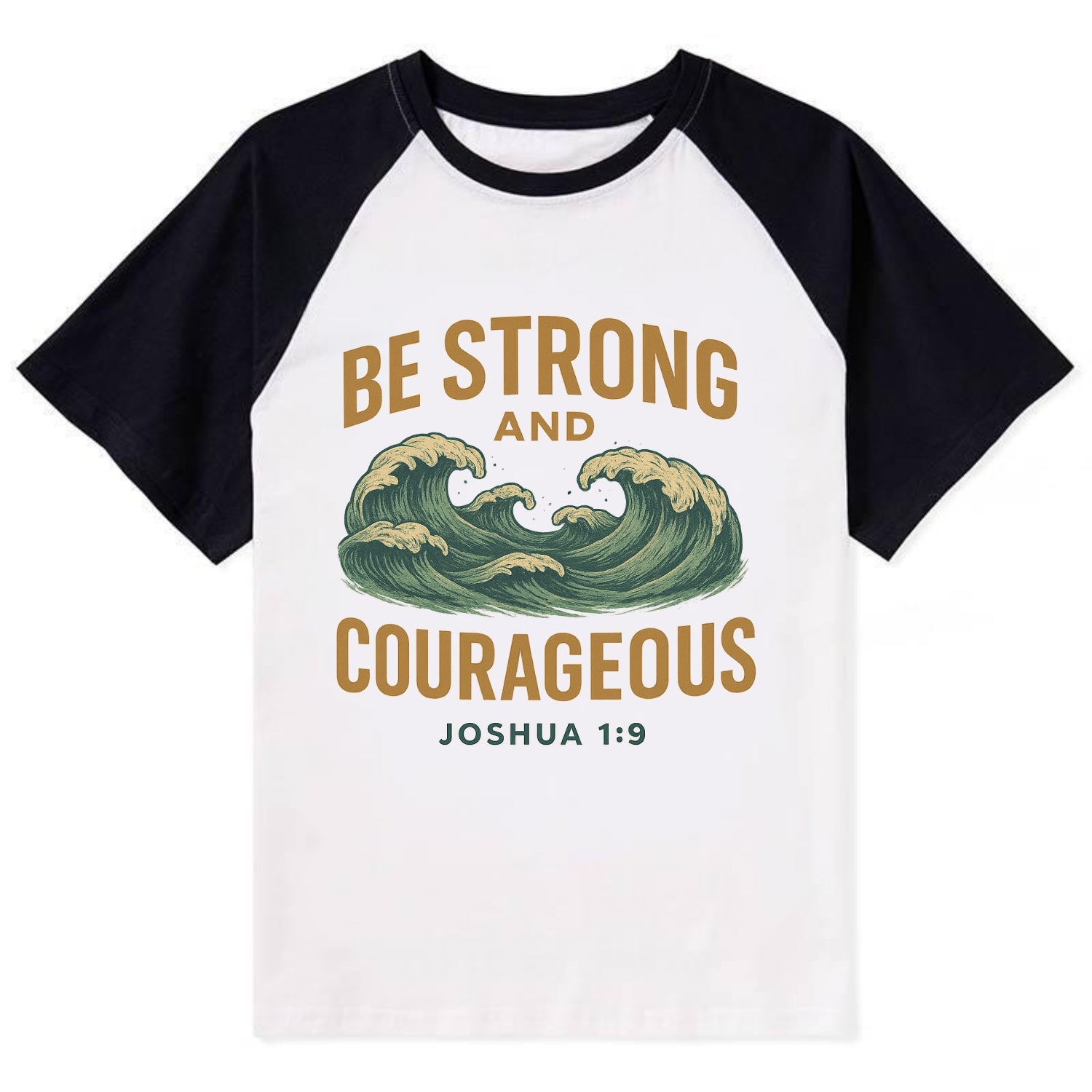 Joshua 1:9 Ocean - Contrast Raglan T-shirt - Black